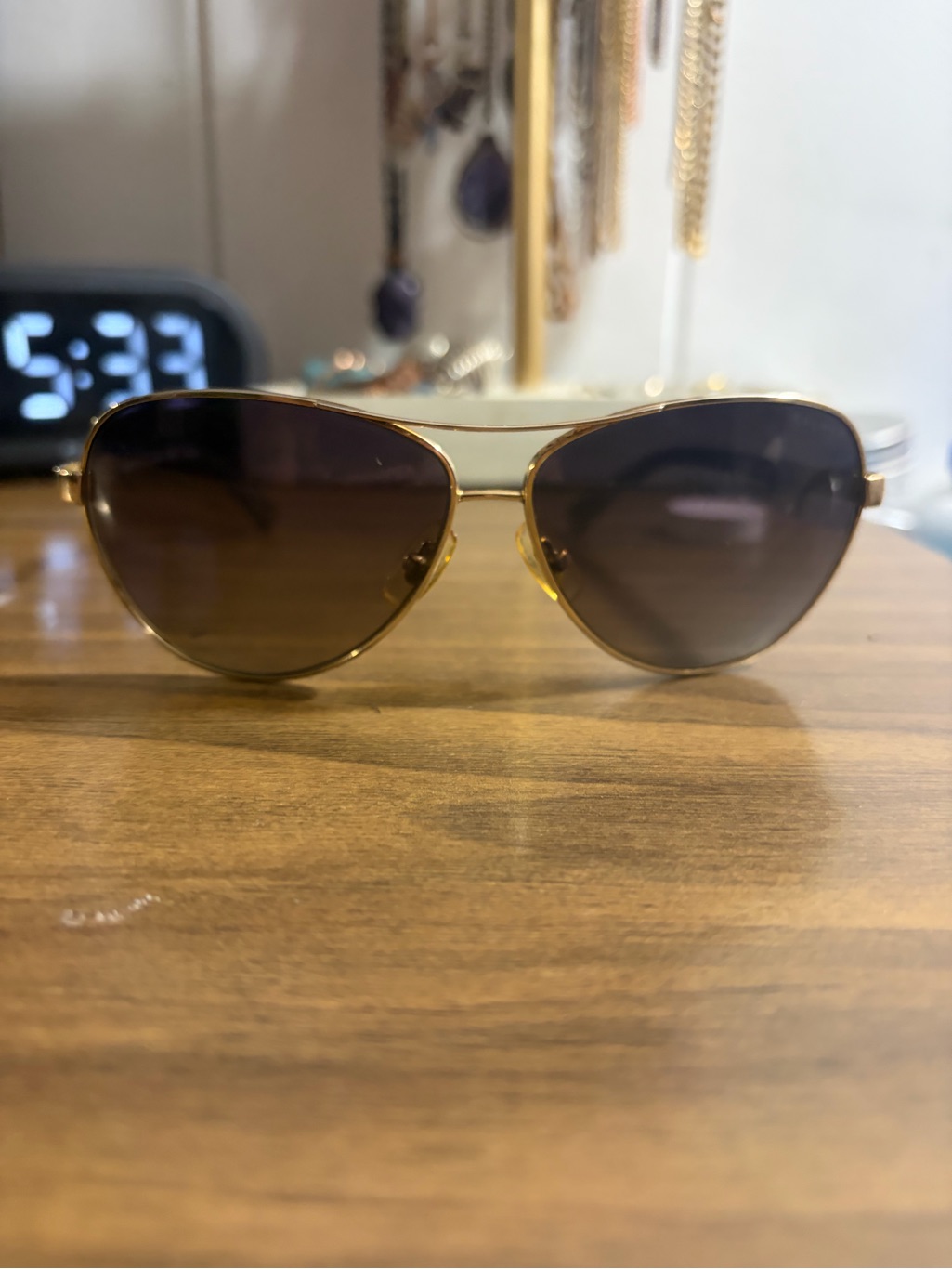 Ralph Lauren Gold Frame Brown Lens Women's Aviator Sunglasses